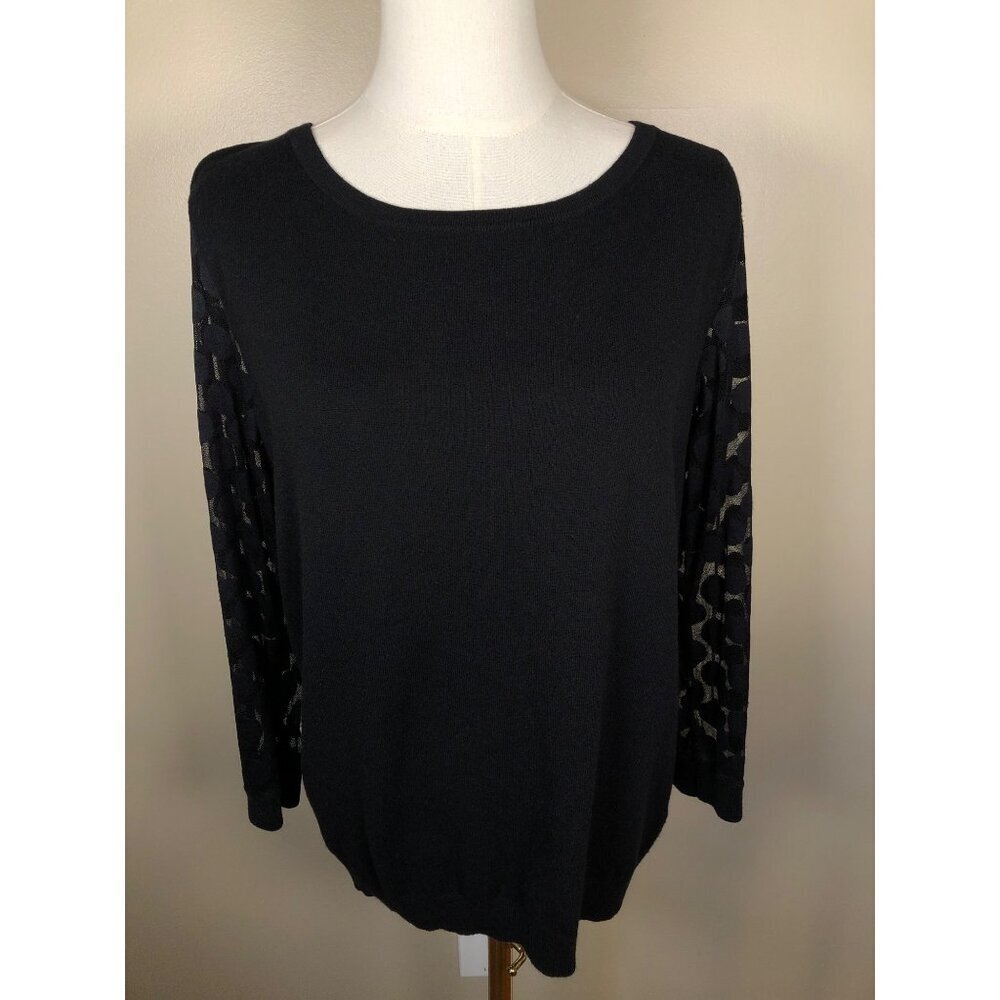 Sparrow Anthropologie Cotton Blend Black Sweater Sheer Mesh Polka Dot Sleeves  L